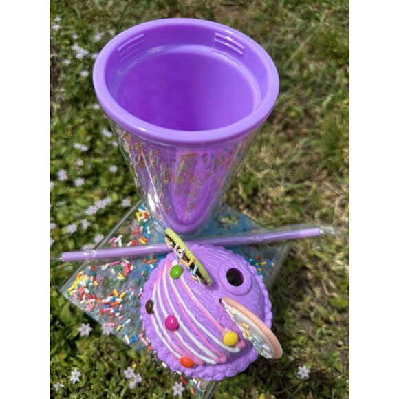 Purple 3D Cookie Ice Cream Sprinkle Cup 16oz Cold Beverage Straw & Lid Tumbler. - Picture 7 of 7